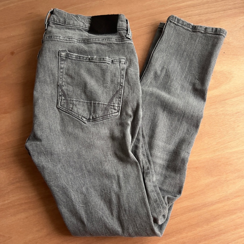 Allsaints Smoke Grey Cigarette Skinny Jeans Men's Size 34 Button Fly Distressed